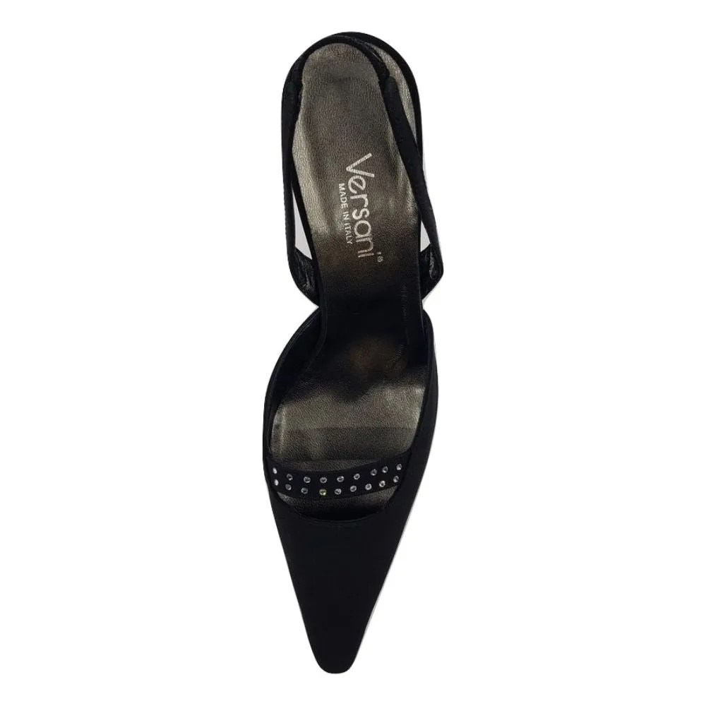 11440 Black Crepe Fabric Versani Slingback Pumps