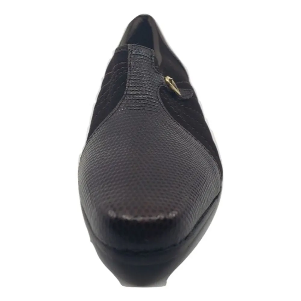 Alto Karung Calf Chocolate Leather and Fabric Prevata Pumps