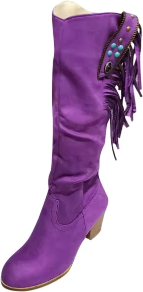 Ankle Boots For Women Casual Hot Pink Square Heel Thigh High Boots Tassel Knee High Boots Suede Tall Boots