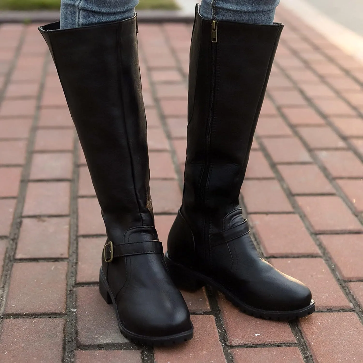 Ankle Boots for Women Comfy Knee High Boots for Women Vintage Round Toe Leather Zipper Square Heel Boots Women's
