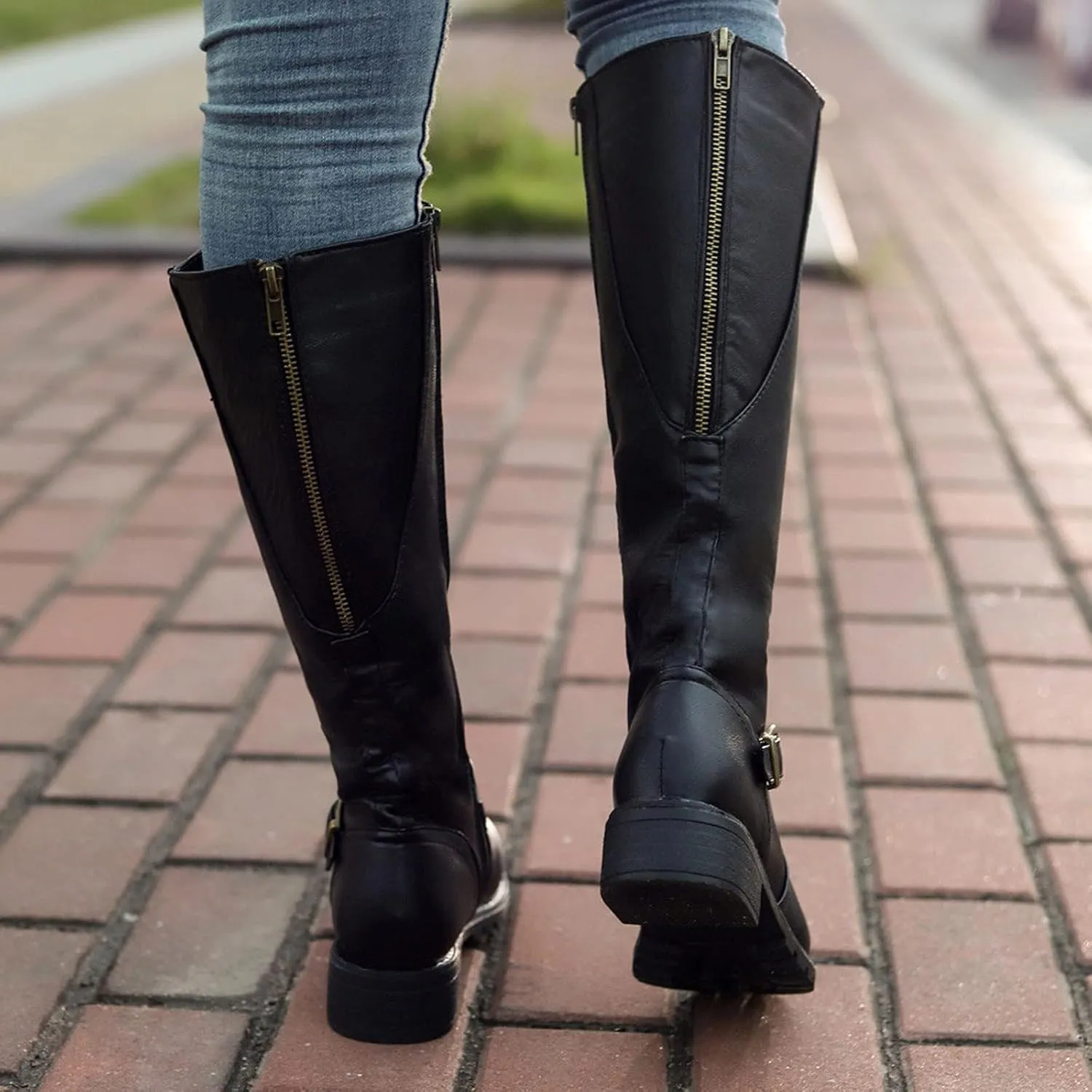 Ankle Boots for Women Comfy Knee High Boots for Women Vintage Round Toe Leather Zipper Square Heel Boots Women's