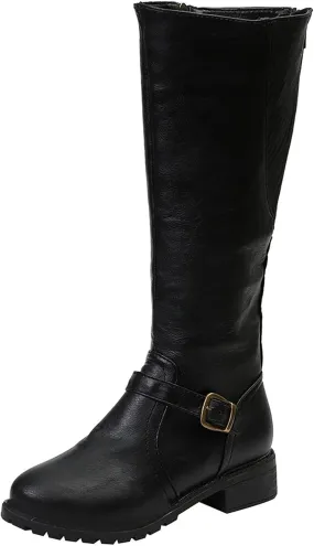 Ankle Boots for Women Comfy Knee High Boots for Women Vintage Round Toe Leather Zipper Square Heel Boots Women's