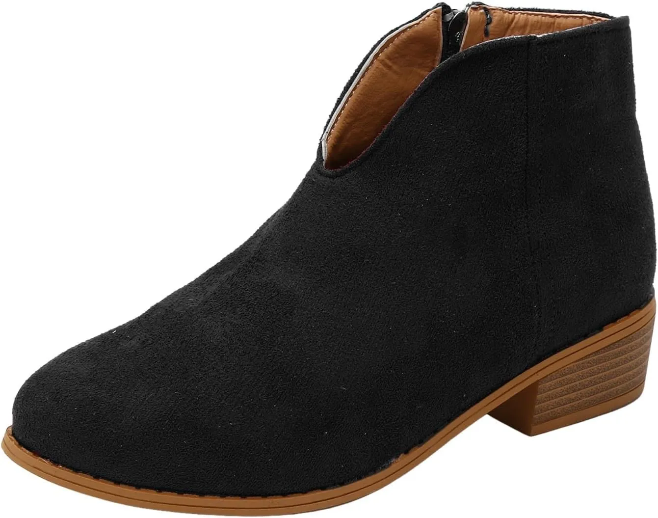 Ankle Boots for Women Low Heel Fall Boots Womens Boots Chunky Heel Round Head Short Boots V Mouth Flat Suede Boots