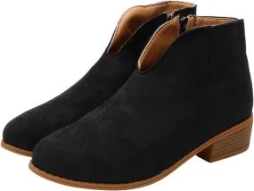 Ankle Boots for Women Low Heel Fall Boots Womens Boots Chunky Heel Round Head Short Boots V Mouth Flat Suede Boots