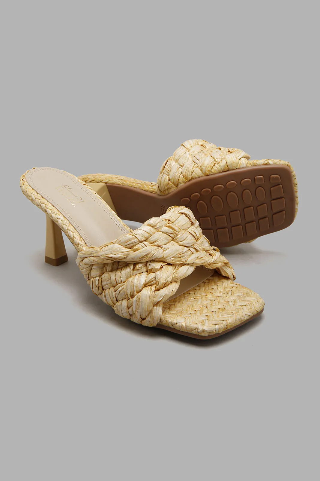 Beige Woven Mule