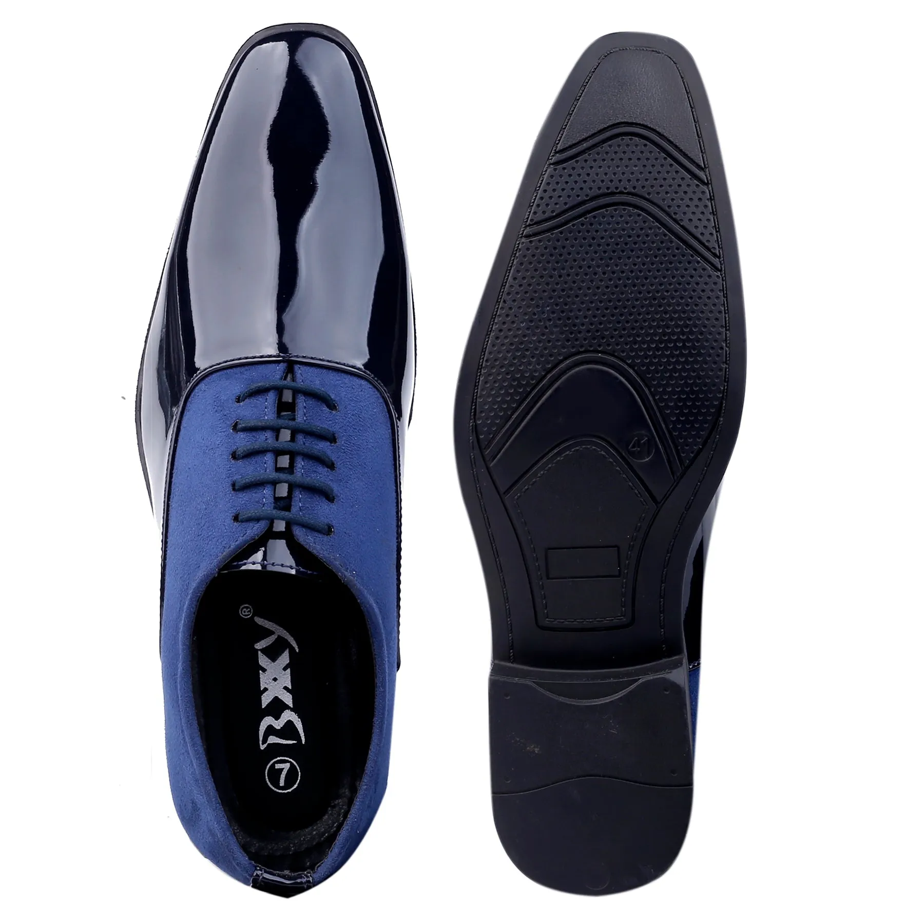 Bxxy's Faux Leather Semi Suede Classic Party Wear Lace-up Shoes for Men