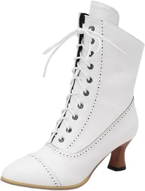 Cathalem Western Cowboy Boots for Women, Kitten Heel Victorian Mid Calf Boot Lace Up Ankle Booties Comfy Walking Dressy Shoes