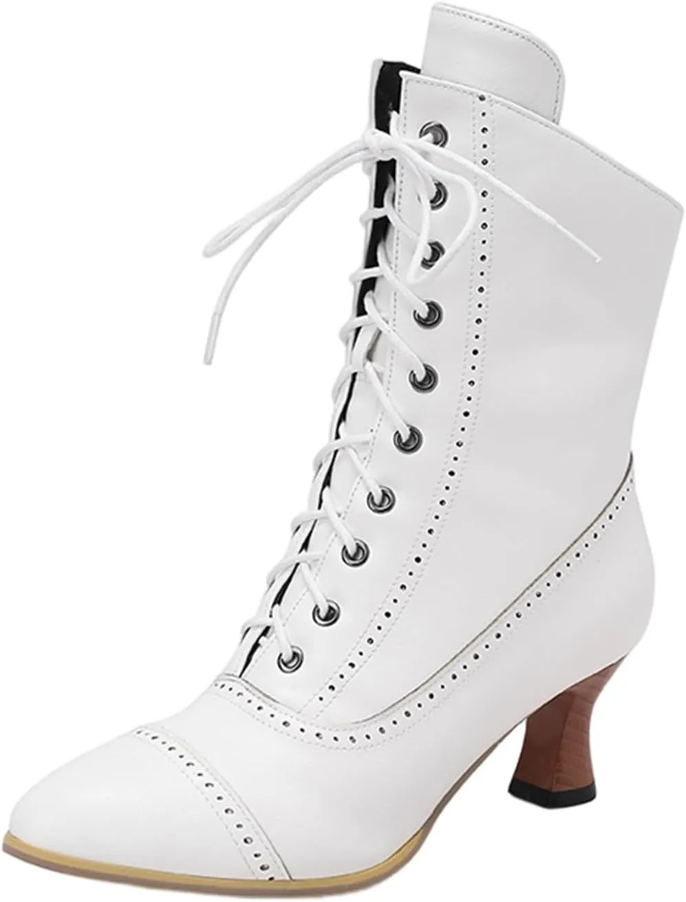 Cathalem Western Cowboy Boots for Women, Kitten Heel Victorian Mid Calf Boot Lace Up Ankle Booties Comfy Walking Dressy Shoes