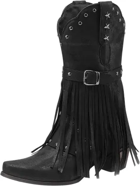 Cowboy Boots Short Boots Cowgirl Boots Low Heel Boots Western Pointed Toe Low Chunky Heel Tassel Booties Ladies Shoes