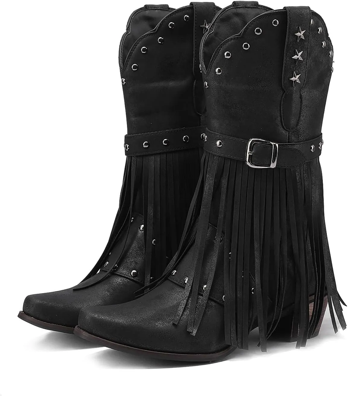 Cowboy Boots Short Boots Cowgirl Boots Low Heel Boots Western Pointed Toe Low Chunky Heel Tassel Booties Ladies Shoes