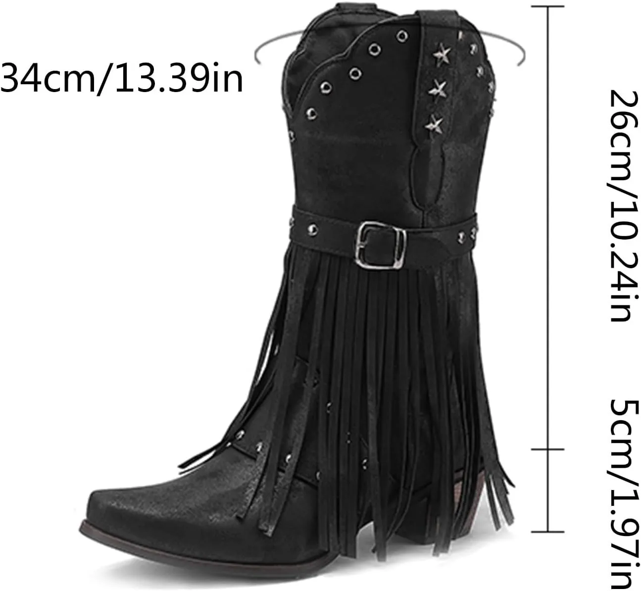 Cowboy Boots Short Boots Cowgirl Boots Low Heel Boots Western Pointed Toe Low Chunky Heel Tassel Booties Ladies Shoes