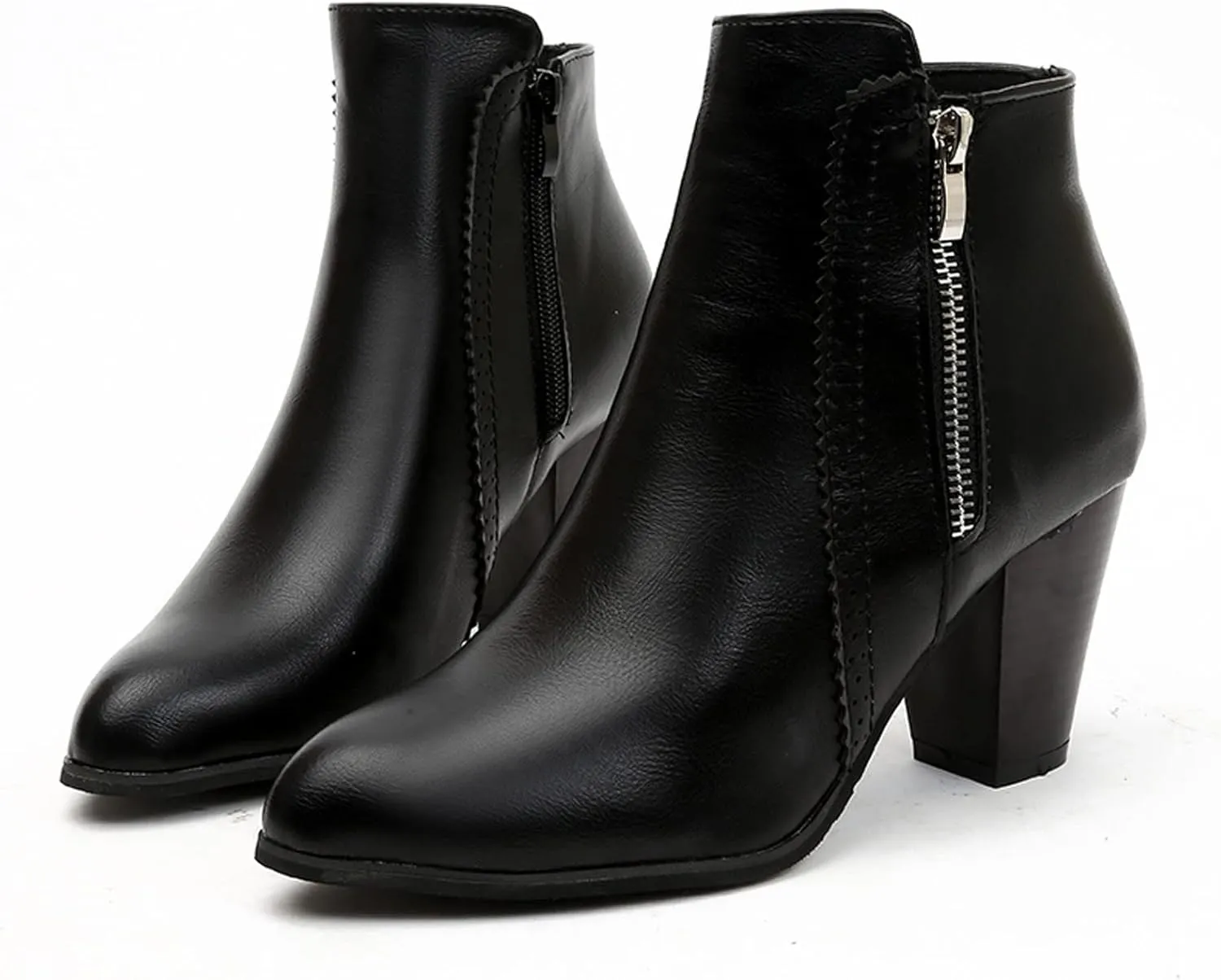 Ctreela Womens Vintage Stacked Heeled Western Boot Ladies Winter Wild Zipper Booties Fashion Office Party Pointed Toe Boots
