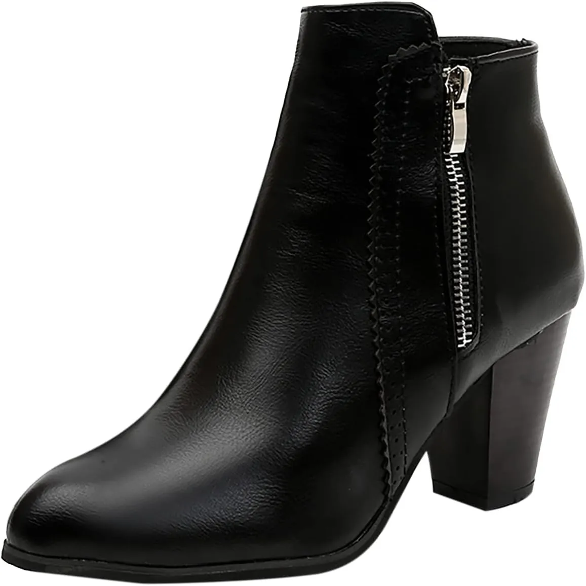 Ctreela Womens Vintage Stacked Heeled Western Boot Ladies Winter Wild Zipper Booties Fashion Office Party Pointed Toe Boots