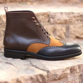 DapperFam Valiant in Black / Dark Brown / Camel Men's Italian Leather & Lux Suede Military Brogue