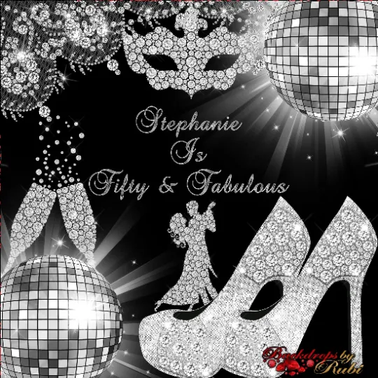 Disco Ball Birthday Backdrop, High Heels Silver Backdrop, Birthday Party Background, 50th Birthday Step and Repeat, High Heels Glitter