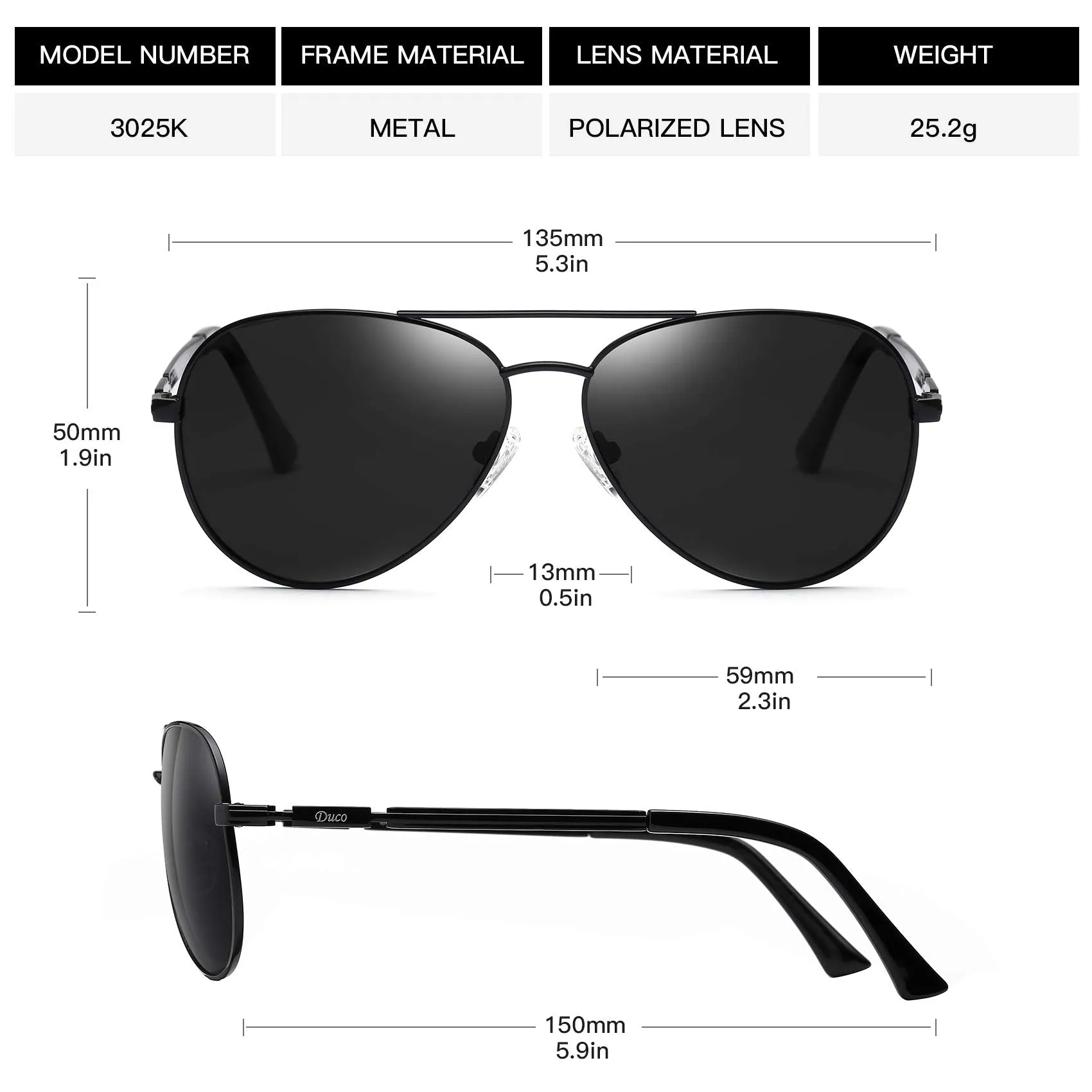 DUCO  Polarized Sunglasses for Men and Women 3025K