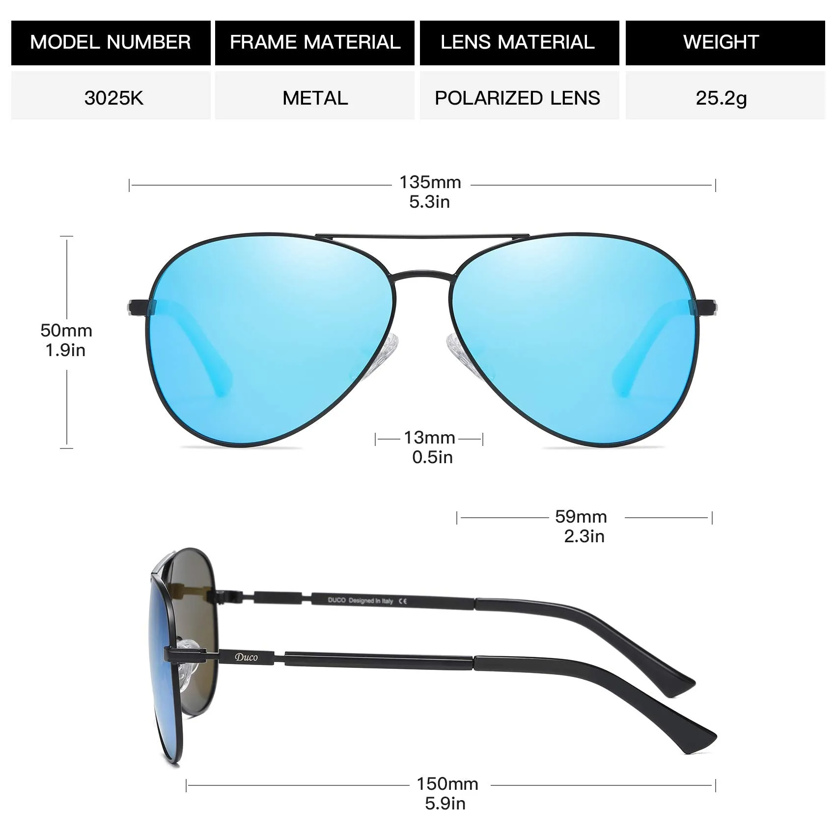 DUCO  Polarized Sunglasses for Men and Women 3025K