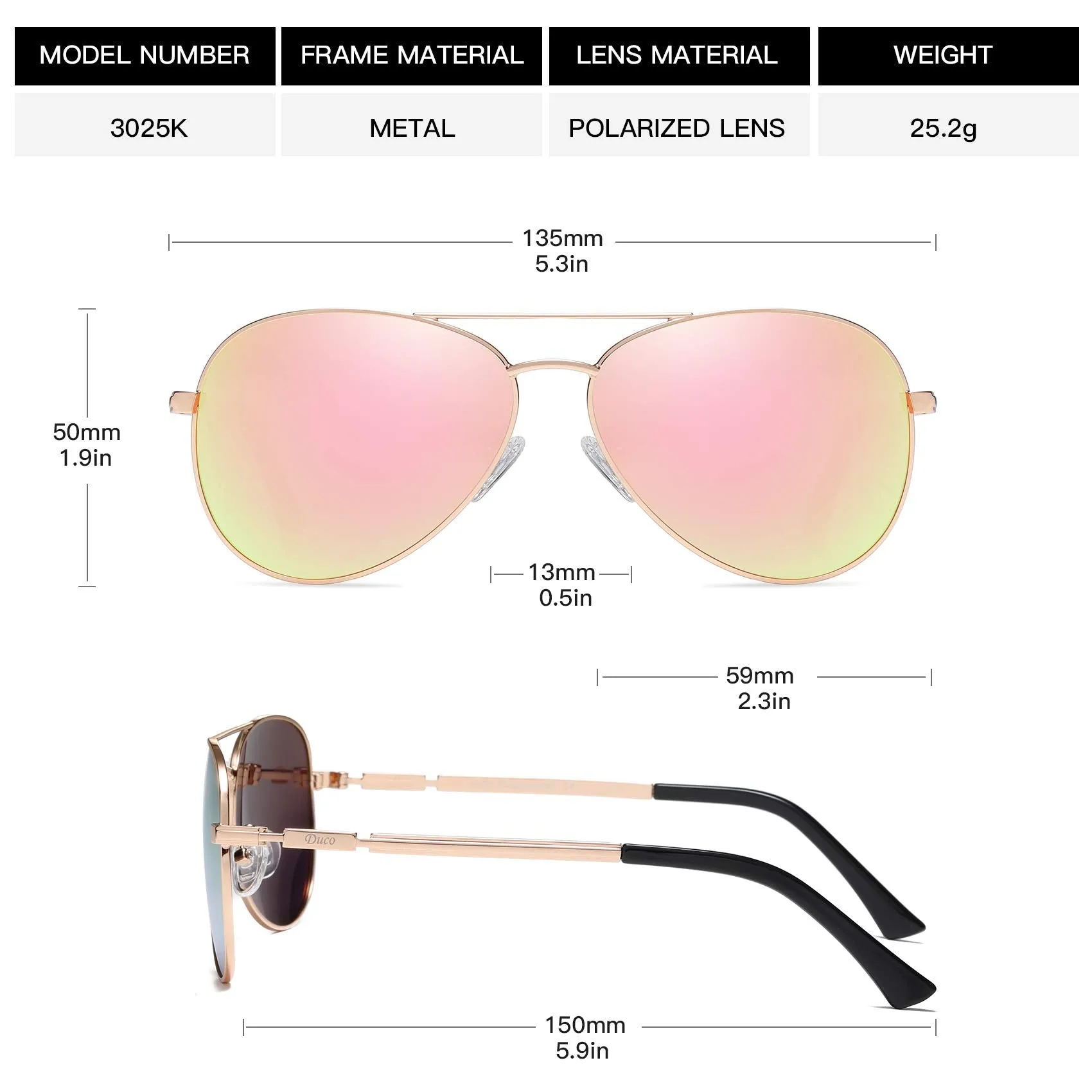 DUCO  Polarized Sunglasses for Men and Women 3025K
