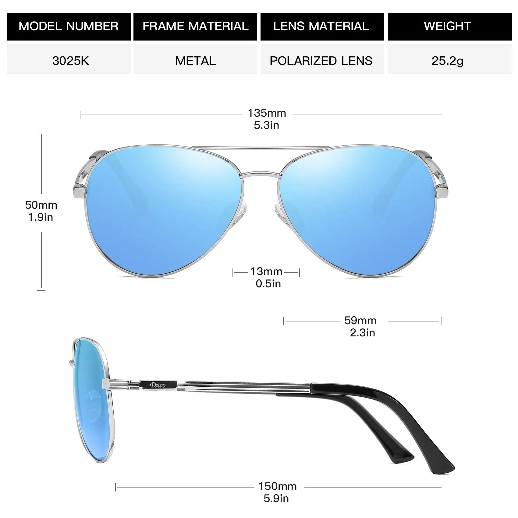 DUCO  Polarized Sunglasses for Men and Women 3025K
