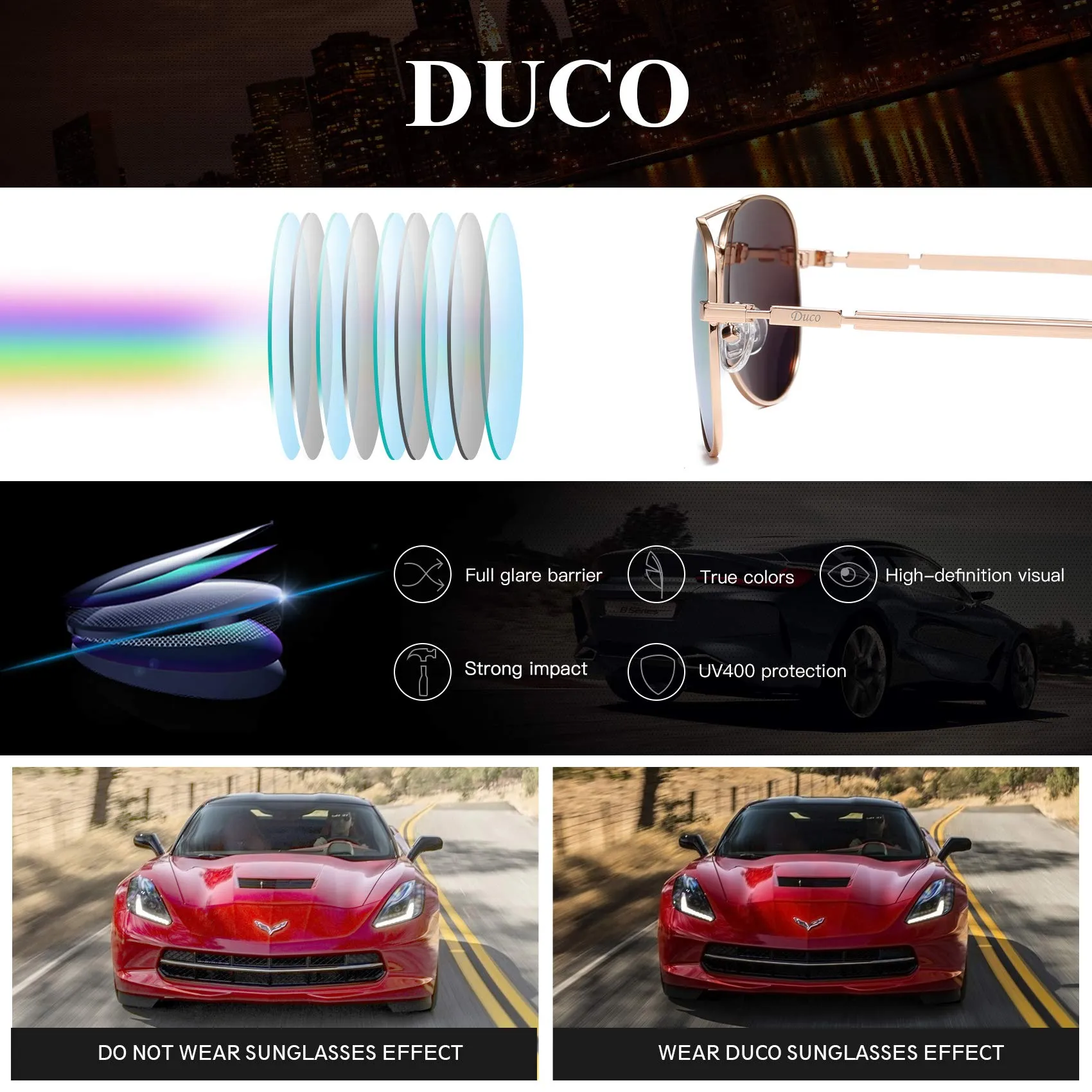 DUCO  Polarized Sunglasses for Men and Women 3025K