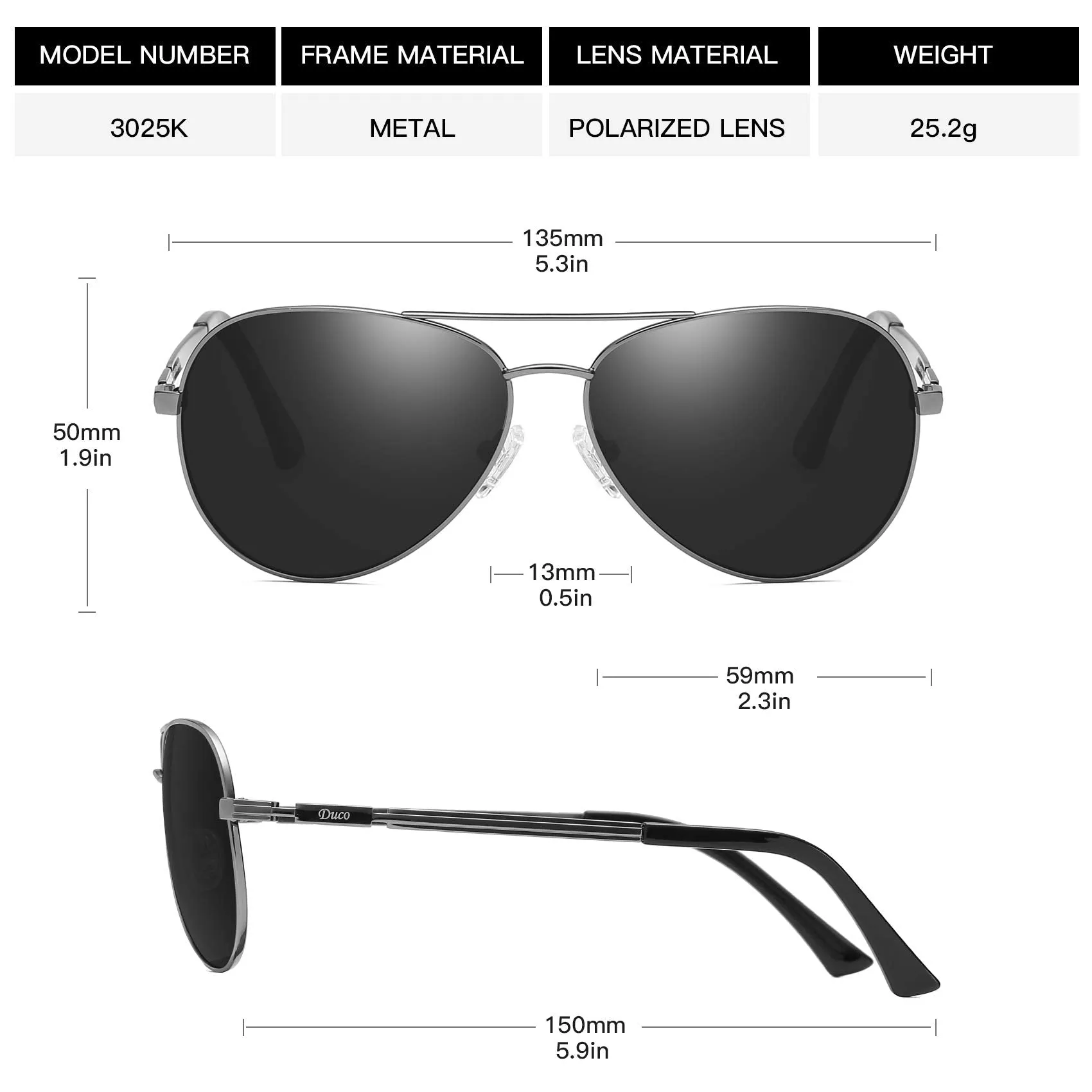 DUCO  Polarized Sunglasses for Men and Women 3025K