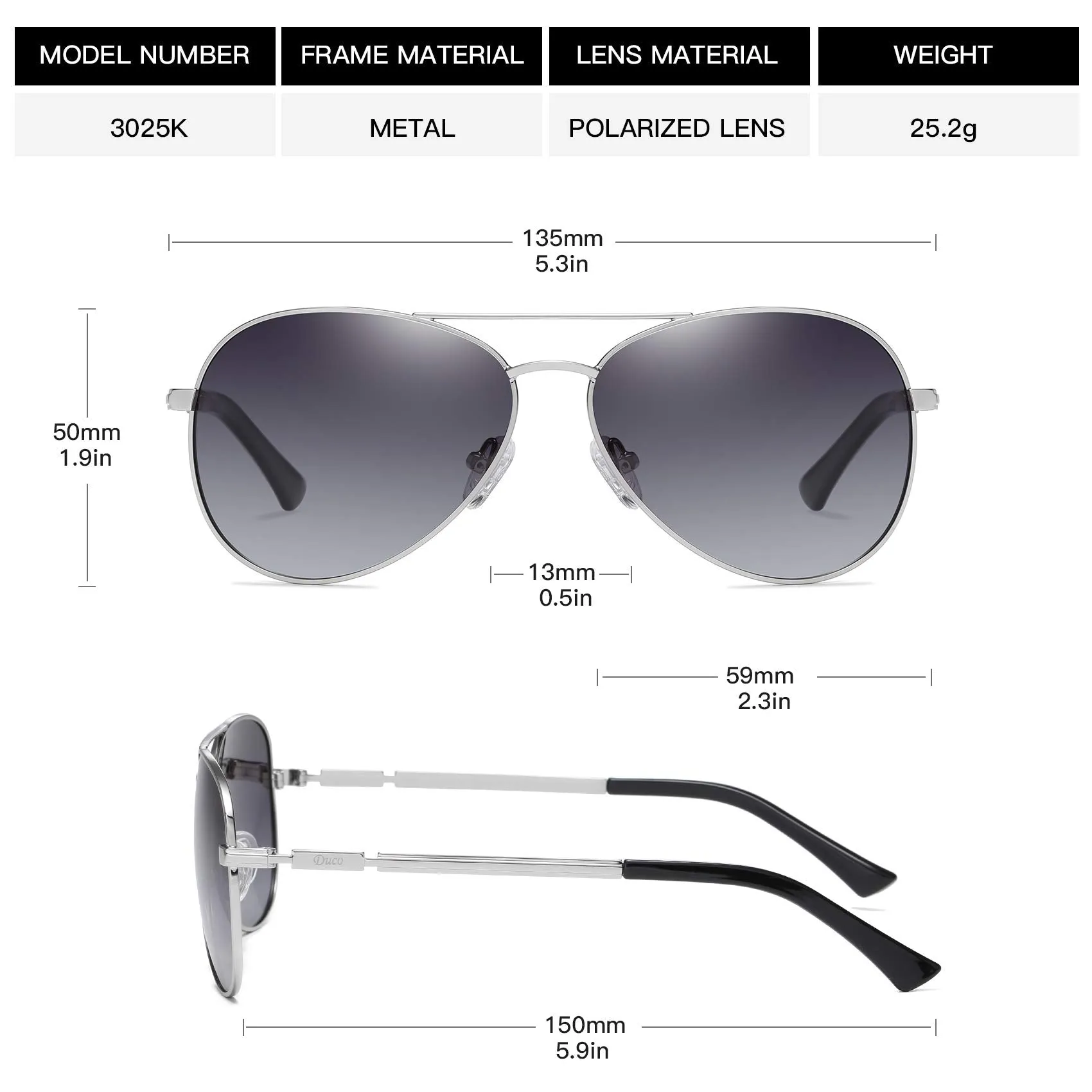 DUCO  Polarized Sunglasses for Men and Women 3025K