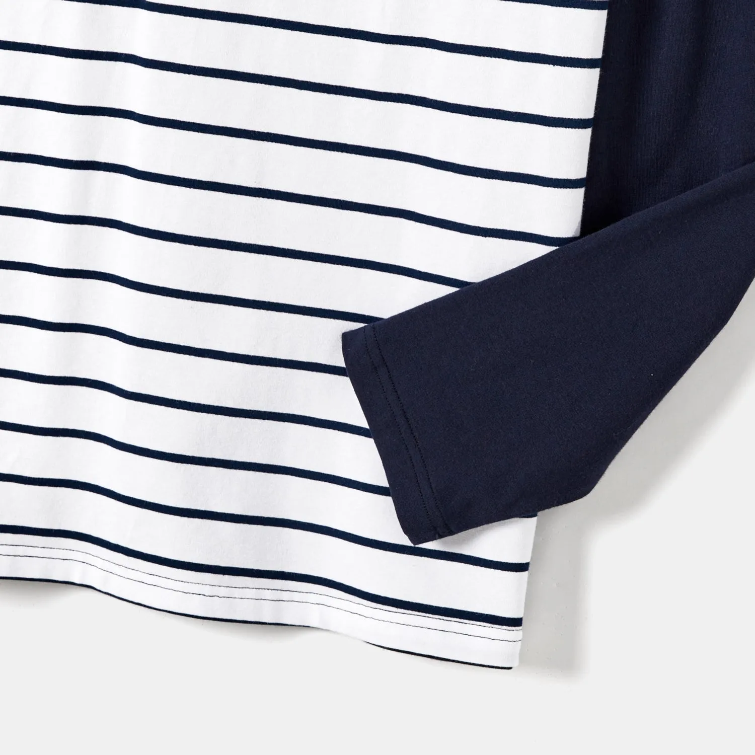 Family Matching Cotton Ribbed Long-sleeve Colorblock Dresses and Striped Tops Sets