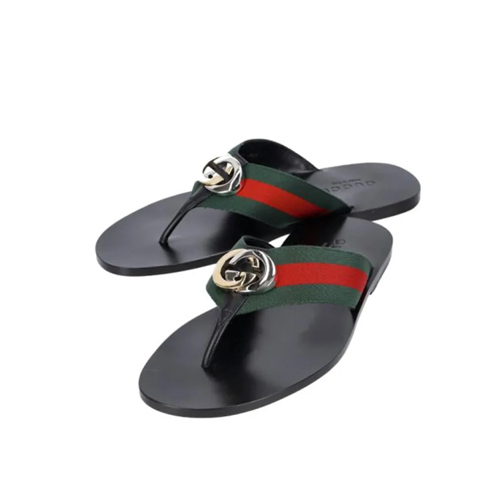 Gucci Men's Shoes Black, Red & Green Calf-Skin leather / Fabric Sandals (GGM1722)