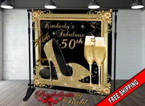 High Heels Backdrop, High Heels Birthday Backdrop, High Heel Shoe Stiletto Backdrop, Fabulous Birthday Backdrop, High Heels Glitter Gold