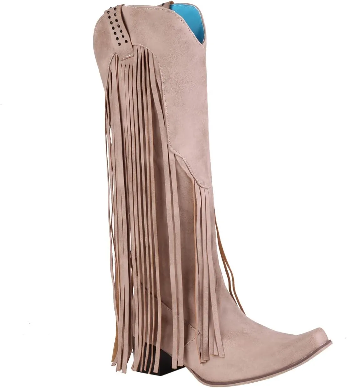 Hiking Boots Women Tassel Western Chunky Heel Cowgirl Boots Retro Pull On Suede Knee High Cowboy Boots