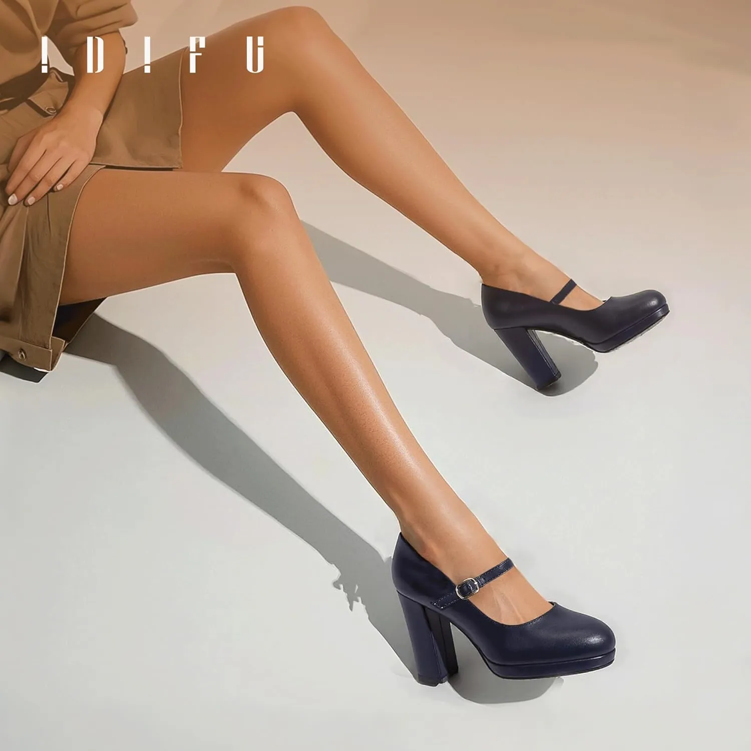 IDIFU IN4 Mary Jane Shoes Closed Toe Heels Platform High Chunky Block Heels Women's Pumps Comfortable Dress Shoes for Women Wedding Bridal Work Fashion Round Toe Pumps Shoes