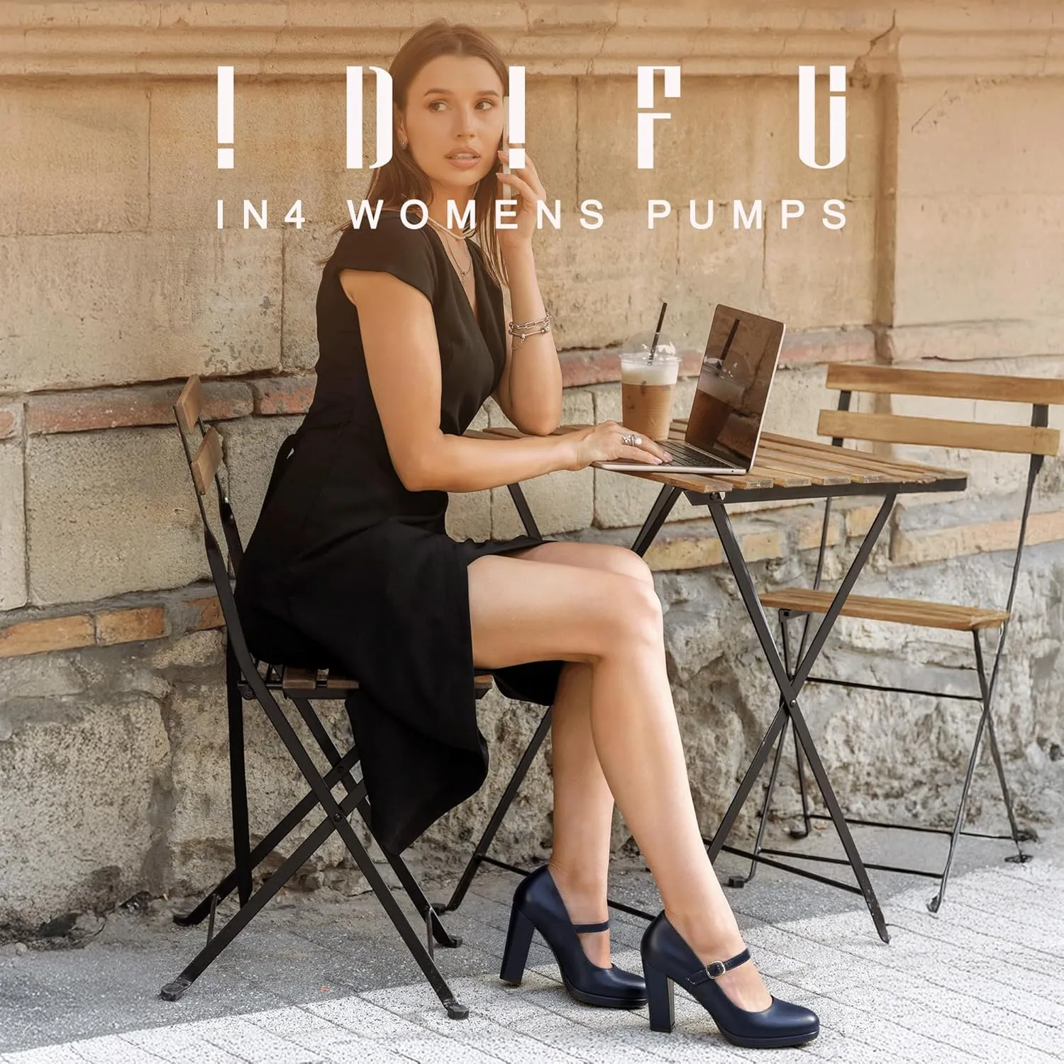 IDIFU IN4 Mary Jane Shoes Closed Toe Heels Platform High Chunky Block Heels Women's Pumps Comfortable Dress Shoes for Women Wedding Bridal Work Fashion Round Toe Pumps Shoes