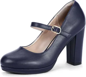 IDIFU IN4 Mary Jane Shoes Closed Toe Heels Platform High Chunky Block Heels Women's Pumps Comfortable Dress Shoes for Women Wedding Bridal Work Fashion Round Toe Pumps Shoes