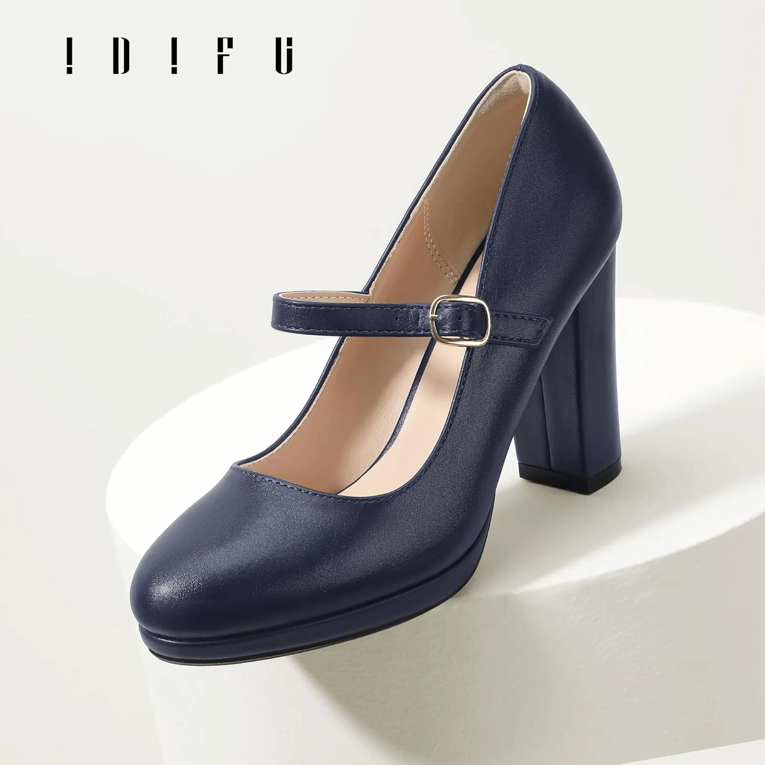 IDIFU IN4 Mary Jane Shoes Closed Toe Heels Platform High Chunky Block Heels Women's Pumps Comfortable Dress Shoes for Women Wedding Bridal Work Fashion Round Toe Pumps Shoes