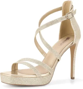 IDIFU IN4 Platform High Heels for Women Strappy Heeled Sandals Square Toe Heels Stiletto Heels Women's Wedding Party Bridal Sexy Dress Shoes Open Toe Heels