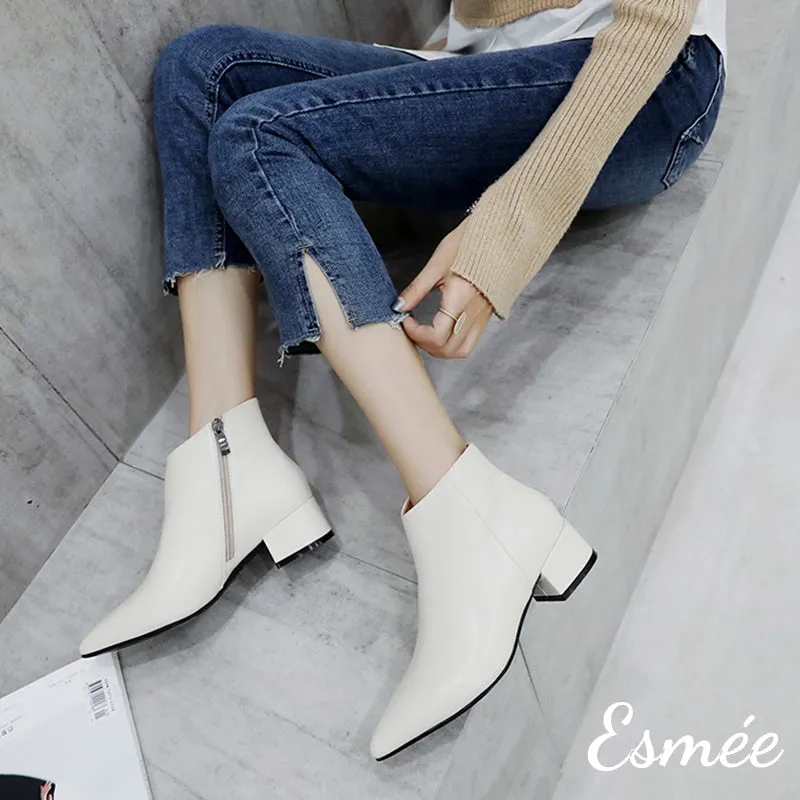 Leather Ankle Boots with Pointed Toe Design