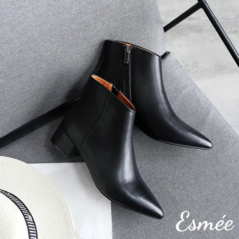 Leather Ankle Boots with Pointed Toe Design