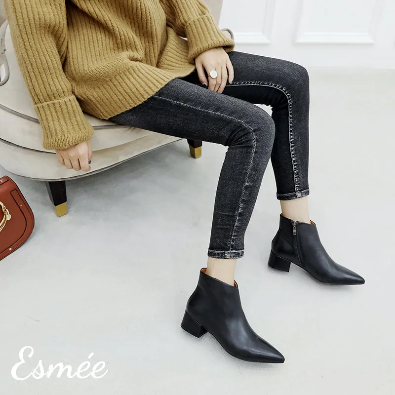 Leather Ankle Boots with Pointed Toe Design