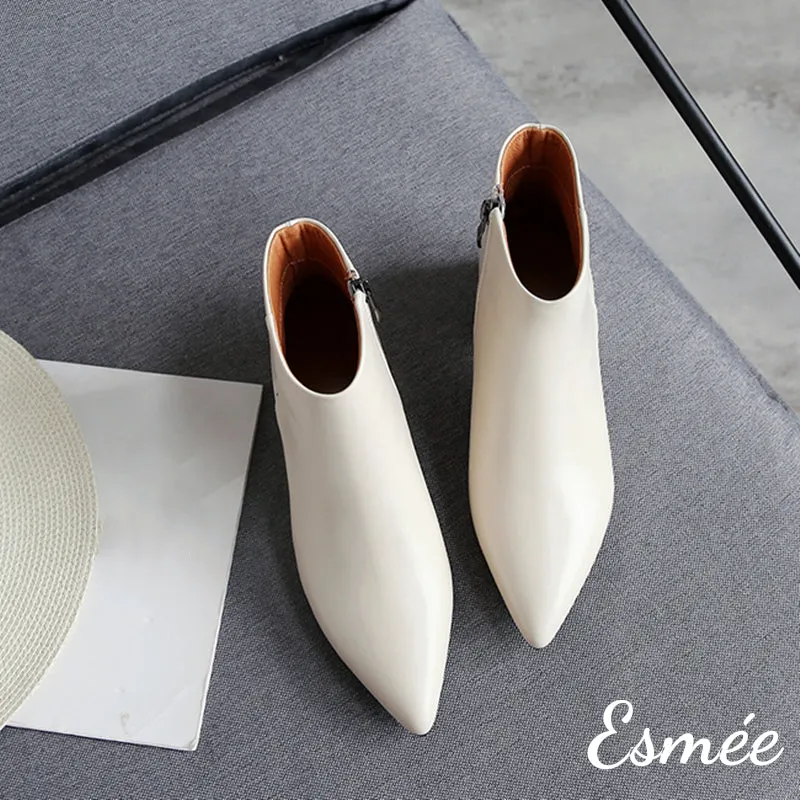 Leather Ankle Boots with Pointed Toe Design