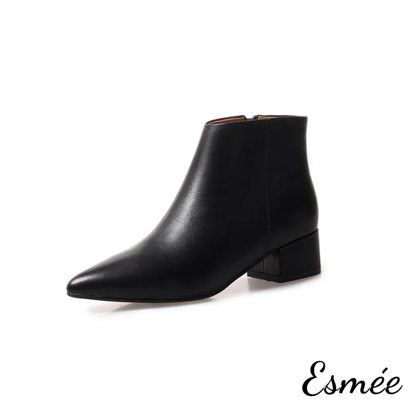 Leather Ankle Boots with Pointed Toe Design