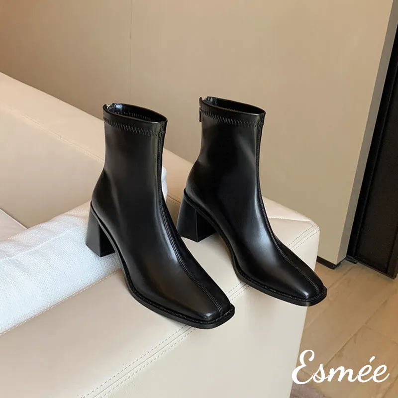 Leather High Heel Ankle Boots