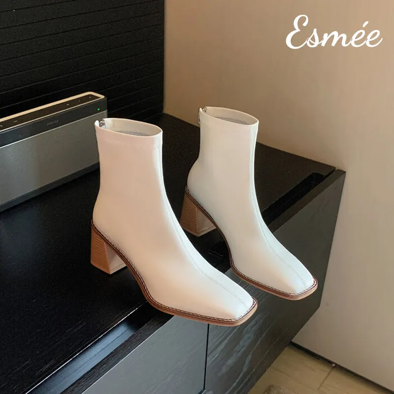Leather High Heel Ankle Boots