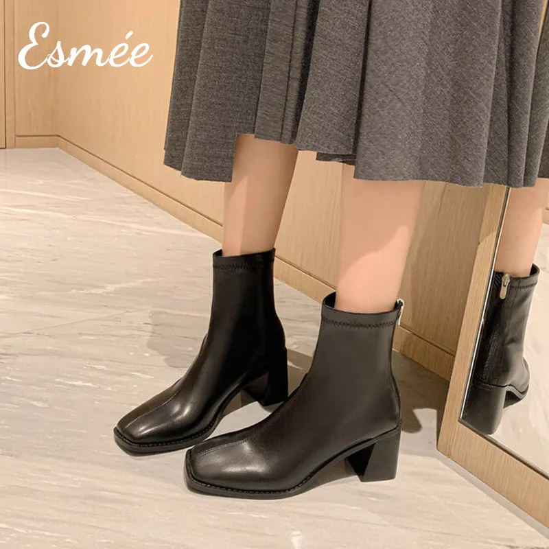Leather High Heel Ankle Boots