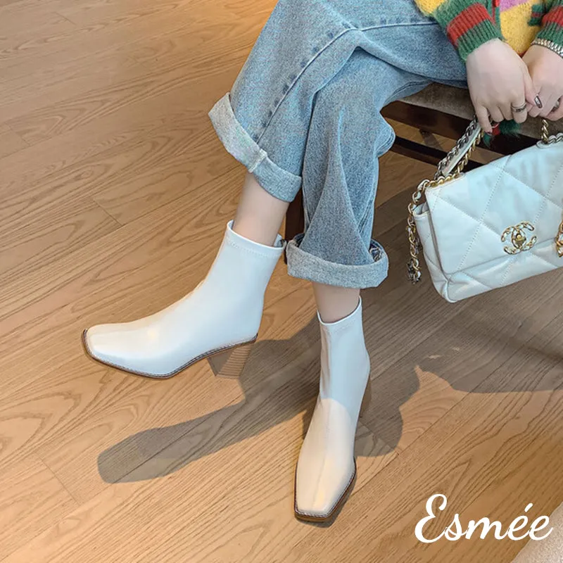 Leather High Heel Ankle Boots