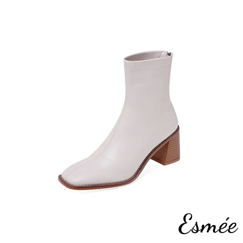 Leather High Heel Ankle Boots
