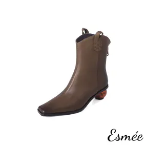 Leather Riding Boots with Red Sphere Heels