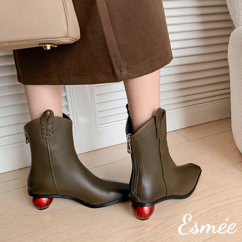 Leather Riding Boots with Red Sphere Heels