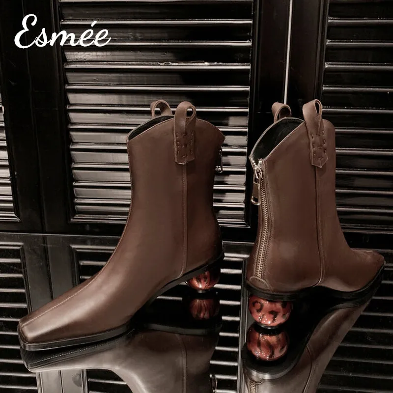 Leather Riding Boots with Red Sphere Heels