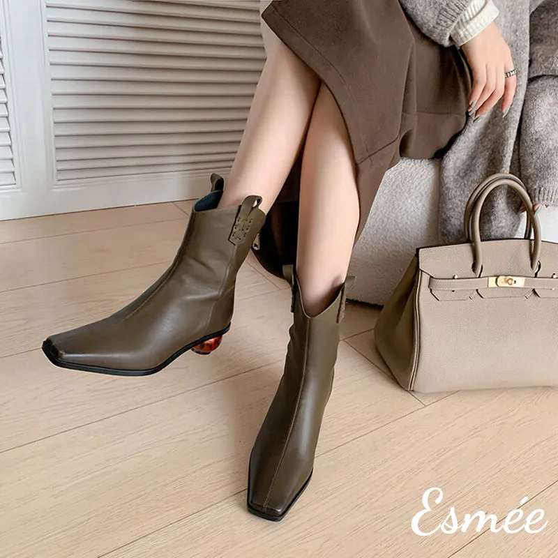 Leather Riding Boots with Red Sphere Heels