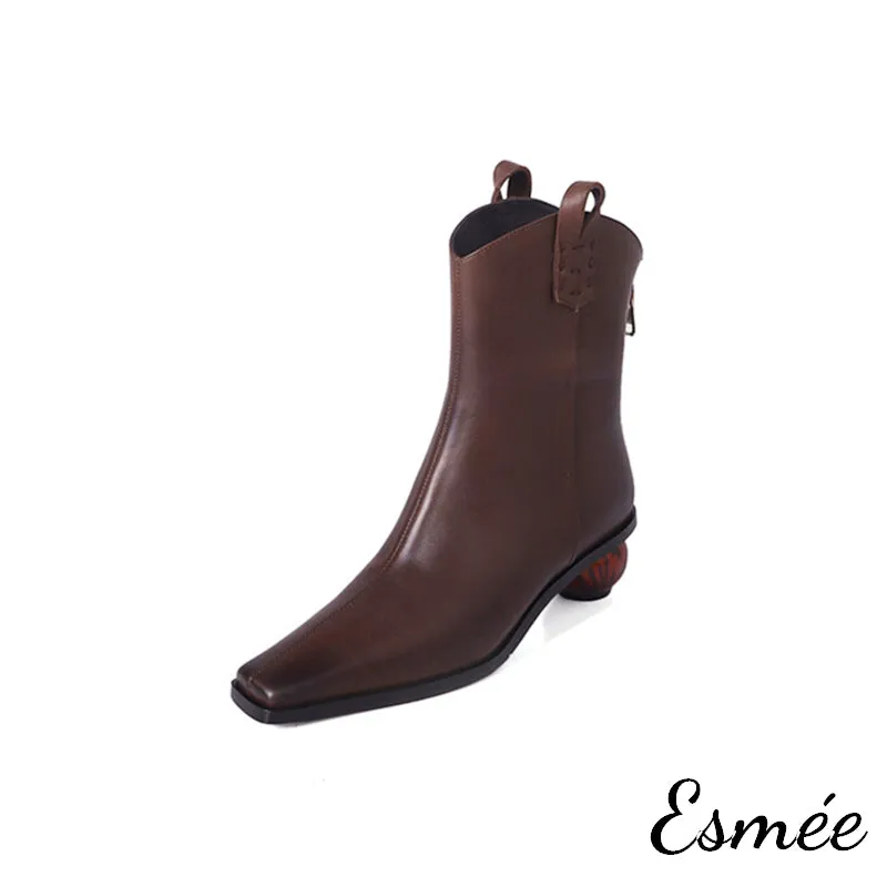 Leather Riding Boots with Red Sphere Heels